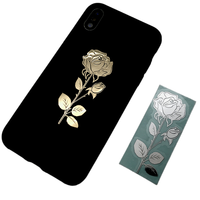 Autocollant Métallique 3D Personnalisé en Fer – Motifs Cœur, Plume, Rose – Décalcomanie Adhésive Métallique pour Coques de Téléphone – Idéal pour Boîtes Cadeaux