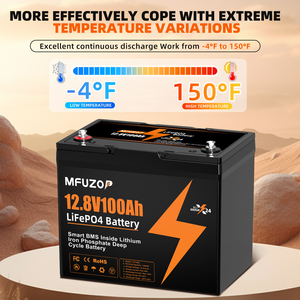 Bateria LiFePO4 MFUZOP 12V 100Ah 1280Wh Recarregável com BMS para Armazenamento de Energia Solar, RV, Barco - Product Image 4