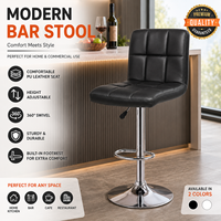 Tabouret de bar pivotant commercial, hauteur réglable, chaise de salle à manger en PU avec dossier et accoudoirs de soutien pour restaurant, hôtel, maison