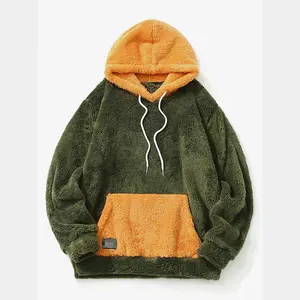 Comfort Warm Oversize Sweatshirts For Mens Winter Think Fleece fuzzy Hoodie Top Kangaroo Pocket Fluffy Men's Colorblock Hoodie