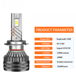 Tres Tubos de Cobre, 170w, 55000LM, Faros LED H7 H11, Bombillas para Automóvil, 9005 9006 H1 Canbus, Luces H4 T10, Faros Delanteros LED para Automóvil - Product Image 6