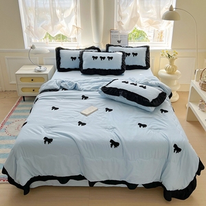 Juego de Edredón Moderno <span class=keywords><strong>Nina</strong></span> Bow con Encaje, 4 Piezas, para Uso en el Hogar y Bodas, de Poliéster, para Verano - Product Image 2