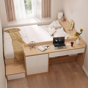 Economical Durable Light Wood Tatami Bed <b>with</b> Integrated <b>Desk</b> Storage Drawers Modern Bedroom Furniture For Studio Apartment - Product Image 3