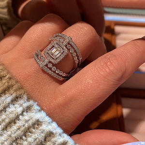 T0181 Geometric Diamond <b>Ring</b> <b>Set</b> Emerald Cut Bezel Setting Luxury Women's Fine Jewelry Engagement <b>Rings</b> - Product Image 6