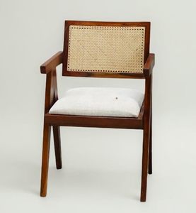 Fauteuil en bois de sheesham massif avec coussin et dossier en rotin pour salon, chambre, jardin, balcon, intérieur et extérieur - Product Image 3