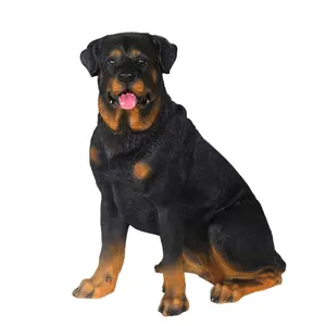 Decorative Black Life Size Rottweiler dog collectible statue playful pose Sitting Puppy Dog collectible statue Indoor Outdoor