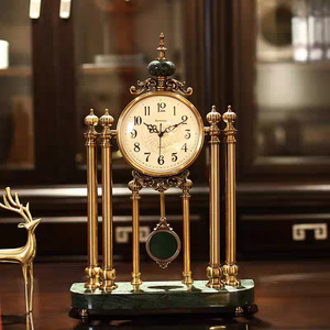 European American Style Pendulum Clock Marble Base <b>Tabletop</b> Ornament Living Room Decor Grandfather Clock Design - Product Image 3