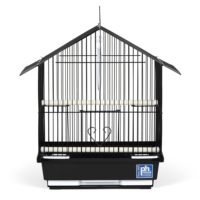 Cage à oiseaux en forme de maison, design toit en pignon, plateau de nettoyage en plastique extractible, perchoirs, pour perruches et pinsons, boîte d'intérieur pour animaux de compagnie