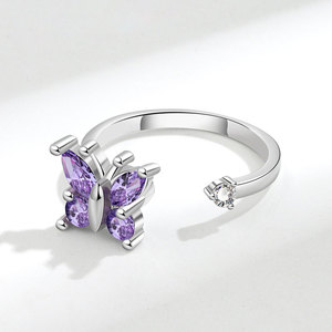 Anillo giratorio de circonita con diseño de mariposa, novedad para comercio exterior transfronterizo en AliExpress y Wish, fabricante mayorista de joyería de mano. - Product Image 6