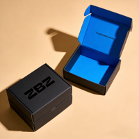 Boîte d'expédition en carton rigide personnalisée de luxe avec logo noir et bleu, impression recto-verso, pour l'emballage e-commerce