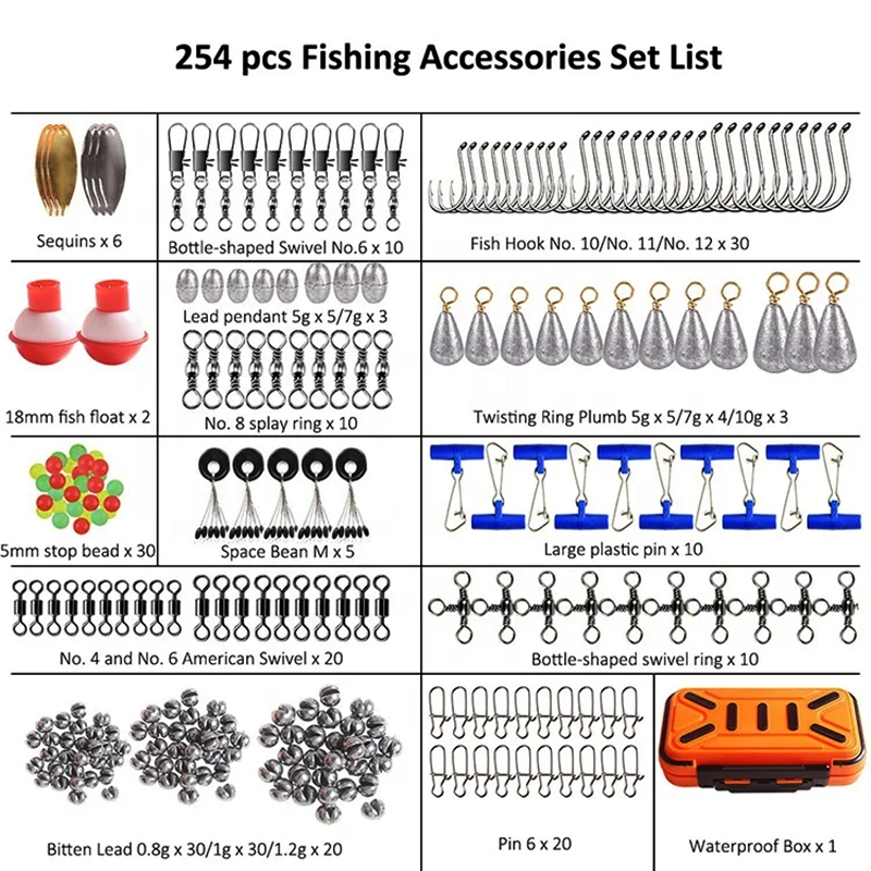 254PCS Kit Tool Fishing Swivels Accessories