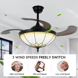 <span class=keywords><strong>Ventilateur</strong></span> de Plafond de Style Tiffany de 36 Pouces avec Lumières, Luminaire de Lustre à Dimmable, 4 Lames Inverses Rétractables, Vitrail <span class=keywords><strong>Vintage</strong></span> - Product Image 6