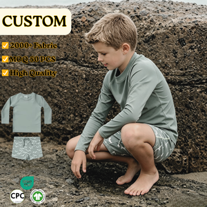 Custom Boys Baby Kids Print Swimsuit Sets UPF 50 2-Piece Summer Beach Swim Trunk Outfit