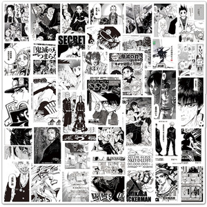 Nouvelles 50 autocollants d'affiches de mangas japonais noir et blanc pour décoration murale et de téléphone, autocollants anime imperméables - Product Image 2