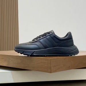 Chaussures décontractées de luxe pour hommes de marque de créateur, en cuir véritable, à lacets, semelle épaisse, noires, style classique - Product Image 2