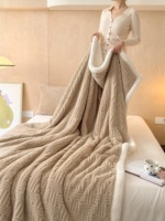 Manta de lana Sherpa de doble capa más Popular, logotipo personalizado, tejido para siesta, Color puro para invierno, cubierta cálida para aire acondicionado