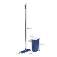 Ensemble serpillière plate en microfibre et seau avec système d'essorage automatique en acier inoxydable, manche extensible pour le nettoyage des sols domestiques