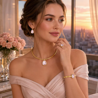 Ensemble de bijoux en acier inoxydable 316L : collier, boucles d'oreilles, bague et bracelet avec chaîne et zircon cubique rose en forme de goutte, pour femme, vente en gros, personnalisable OEM