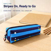 Pochette à crayons en polyester à rayures bleues, étui à fermeture éclair pour papeterie, sac de fournitures scolaires de 21,5 cm pour garçons