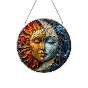 Sun God Acrílico Decoración del hogar Colgante Diseño de Sun Moon Split Pattern Diseño de patrón de textura áspera