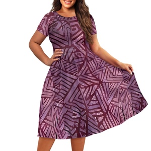 Vestido de cuello redondo ancho de manga corta para mujer a la moda estampado de alta calidad vestido de estilo tropical Hawaiano Prairie Chic - Product Image 6