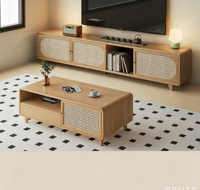 Table basse et meuble TV au design moderne et épuré, en bois écologique, pour la maison et l'hôtellerie, idéal pour les petits appartements et salons.