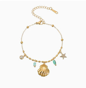 Collier en acier inoxydable plaqué or 18 carats avec pendentifs coquillages et étoiles de mer, thème Hawaï, pour vacances à la plage et voyages - Product Image 5