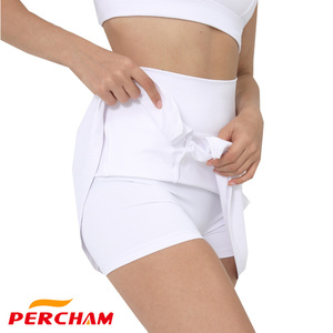 Rok tenis pinggang tinggi desain baru rok tenis olahraga aktif Golf rok tenis bernapas kantung bergaris rok untuk wanita - Product Image 4