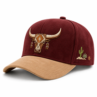 Casquette de baseball structurée vintage bicolore à 6 panneaux en daim avec visière incurvée, style western, pour hommes et femmes