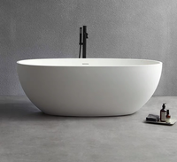 Baignoire autoportante à surface solide pour adultes en acrylique blanc avec robinet et égouttoir inclus motif ovale-pour hôtels