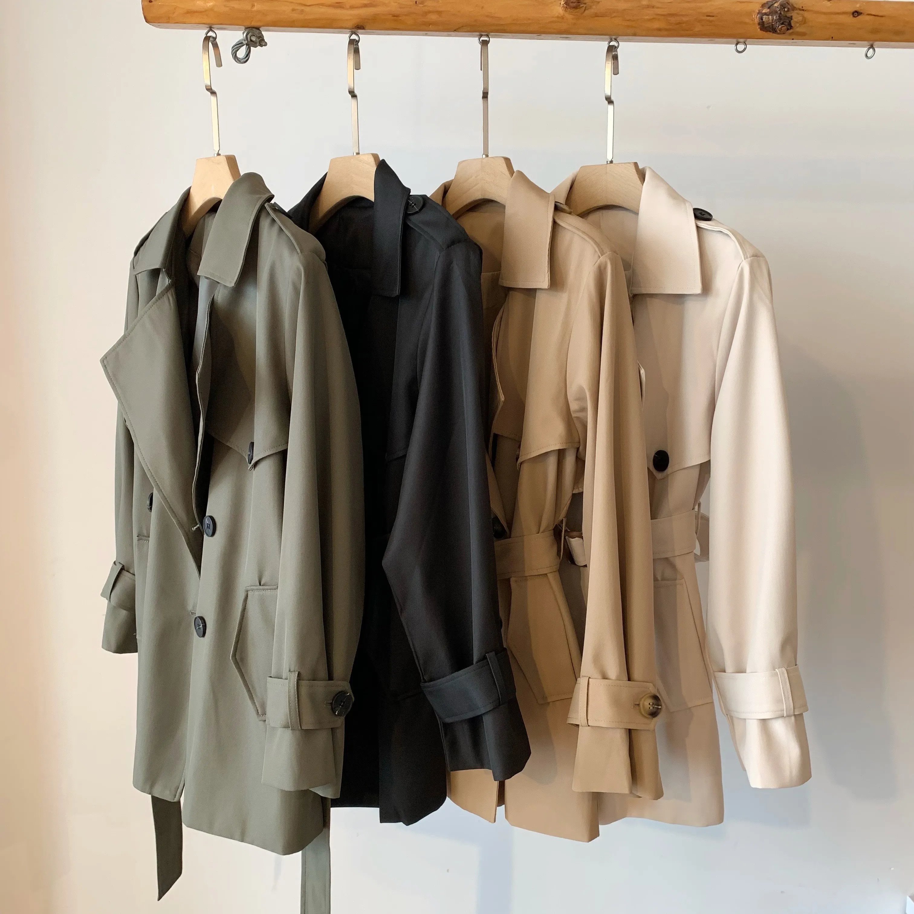 New Spring Autumn Outerwear Women Mid-Long Trench Coat Double Breasted Belted Office Lady Trench Coat
