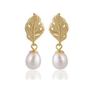 Nouveau S925 argent Simple mode perle d'eau douce boucles d'oreilles femmes feuille boucles d'oreilles bricolage vide boucle d'oreille Base