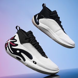 Chaussures de basketball montantes en cuir verni pour hommes et femmes, confortables, souples, respirantes, semelle extérieure en PU antidérapante, absorption des chocs, noires - Product Image 2