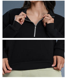 <span class=keywords><strong>Sudadera</strong></span> con <span class=keywords><strong>capucha</strong></span> y <span class=keywords><strong>cremallera</strong></span> de 1/4 para <span class=keywords><strong>mujer</strong></span>, personalizada con logo bordado, de felpa corta, para otoño - Product Image 6