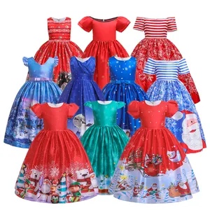 Vestido longo menina design novo, vestido longo para festa de natal, manga de crianças, roupas para 4-14 anos, vestido de natal