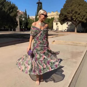 Vestido <span class=keywords><strong>de</strong></span> Fiesta Elegante <span class=keywords><strong>de</strong></span> Longitud Media con Cuello en V y Mangas Murciélago, Estampado, Verano 2026 - Product Image 4