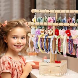 Estante de almacenamiento de diademas de madera para bebés, organizador de diademas de varias capas para escritorio, organizador de joyas de madera maciza para accesorios infantiles - Product Image 1