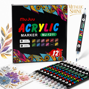 Pennarello Acrilico a Doppia <span class=keywords><strong>Punta</strong></span>, <span class=keywords><strong>Punta</strong></span> Morbida e Fine, 12 Colori per Pittura, Arte Metallica, Graffiti su Roccia, Ceramica, Vetro, Legno, Fai da Te - Product Image 1