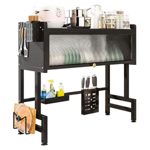 Égouttoir à vaisselle polyvalent en métal pour évier, en acier au carbone épaissi, organisateur de rangement de cuisine avec plateau d'égouttage et couvercle anti-poussière - Product Image 1
