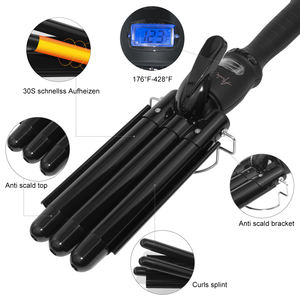 Varita de rizos de tres barril de pelo, <span class=keywords><strong>con</strong></span> pantalla LCD de temperatura, cerámica de 1 pulgada, turmalina, Triple barril, engarce de doble voltaje - Product Image 2