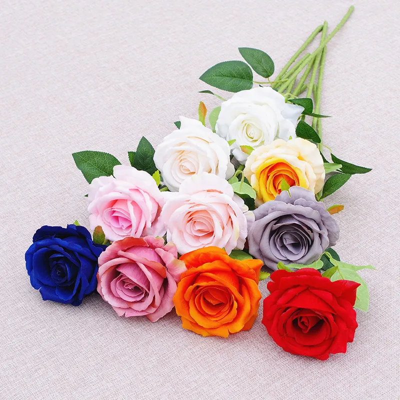 Wholesale Selling White Silk Large Rose Flores Artificial Flower Floral Flannelette Roses for Wedding Bohemian Home Decor