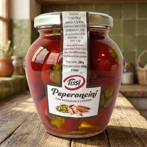 Condimento per Frutti di Mare Tissi, Peperoncini Conservati Ripieni di Acciughe e Capperi 314ml X 6 Pezzi 280g - Product Image 2