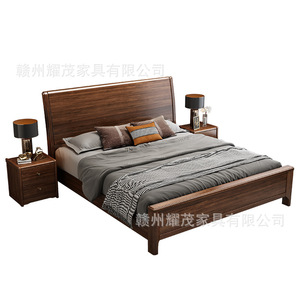 Lit de rangement en bois massif noyer 1,8 m, style chinois, lit double pour chambre principale - Product Image 4