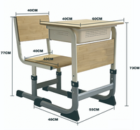 Verstellbares Bambus-Schul-Schreibtisch- und Stuhl-Set mit Ovalrohrrahmen, Lerntisch mit Büchertaschenhalter, OEM ODM Schulmöbel