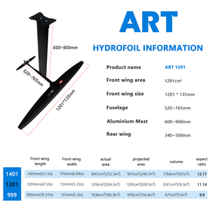 Set de Foil de Carbono para Downwind de Alto Rendimiento ART PRO 1201 con Mástil de Aluminio Rojo, para Deslizamiento Largo y Bajo Estallido en Aguas Abiertas - Product Image 2