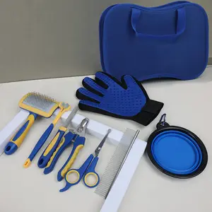 Gants pour animaux de compagnie peignes ciseaux à ongles Kits de toilettage 8 pièces ensemble chien chat nettoyage produits de toilettage ensemble d'outils de manucure