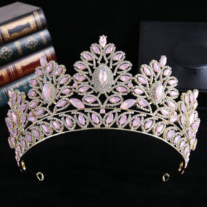 QS <span class=keywords><strong>Couronne</strong></span> de <span class=keywords><strong>princesse</strong></span> de luxe transfrontalière ornée de feuilles et de strass, idéale pour mariages, concours de beauté et reines - Product Image 5