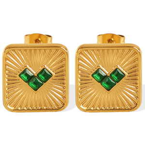 Pendientes de tuerca con forma de corazón cuadrado, chapados en oro, con incrustaciones de cristal verde y transparente, joyería de moda para mujer - Product Image 5