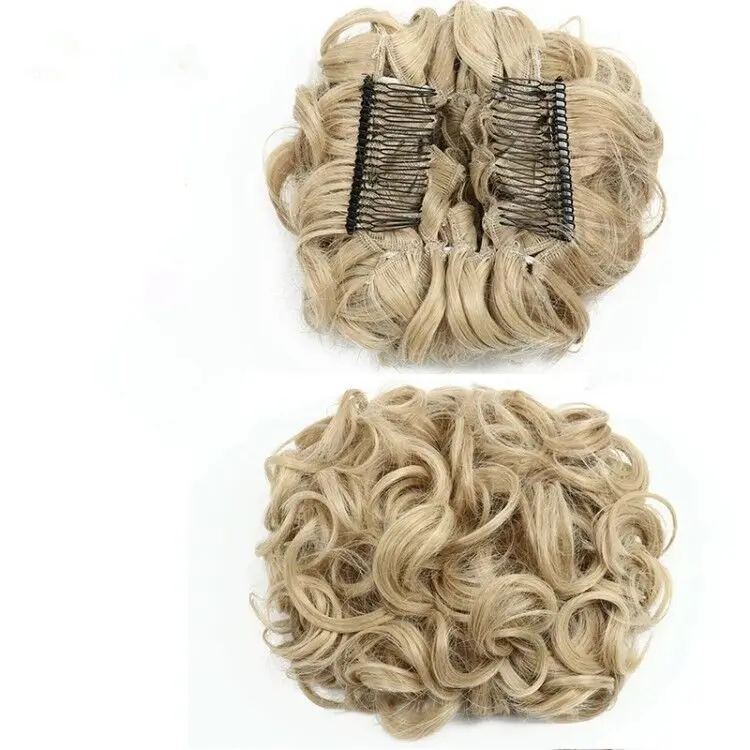 Cheap Wholesale Scrunchie Elegant Beauty Hair Two Plastic Comb Wave Curly Synthetic Hair Bun Chignon Chignon Clip Bun Easy Use