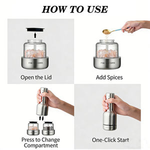 Moulin à poivre électrique portable professionnel en acier inoxydable de qualité supérieure avec logo personnalisé, moulin à épices électrique à une main avec capsules interchangeables - Product Image 6